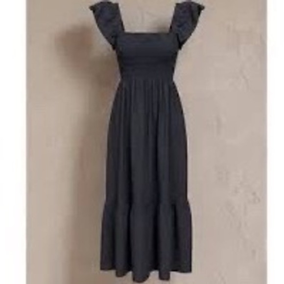 Aqua Dresses & Skirts - AQUA Black Smocked Flutter Sleeve Midi Dress Cotton Tiered XL Womens